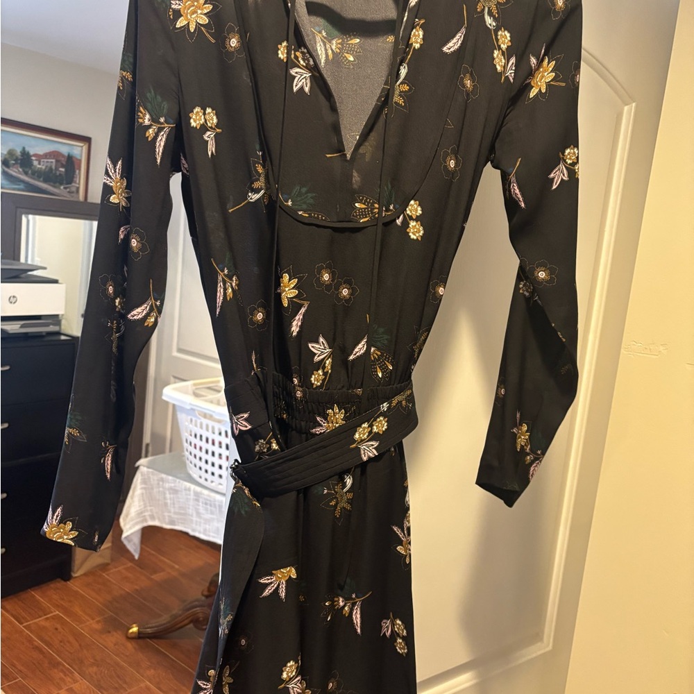 A.L.C. Black Floral Long-Sleeve Wrap Dress
